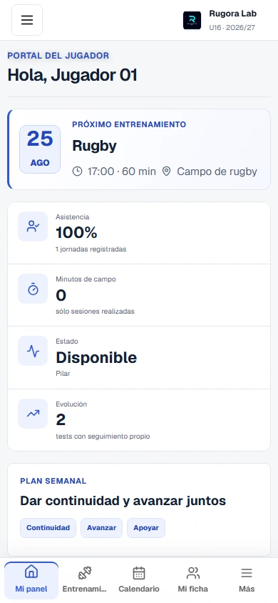 Portal del jugador y próxima actividad